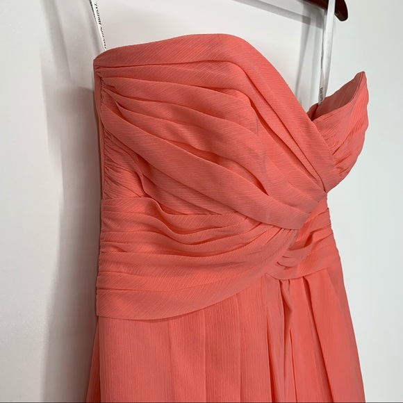 David’s Bridal Crinkle Chiffon Coral Dress Sweetheart Neck Bridesmaid Nwt Size 4 - Picture 3 of 16